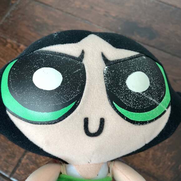 Vintage Powder Puff Girl Buttercup Doll Plush Toy Green Dress Eyes Faded Stuffed - Picture 8 of 8